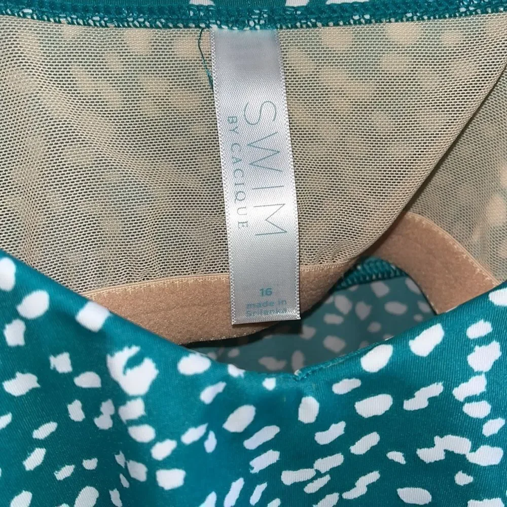 EUC SWIM BY CACIQUE SIZE 16 FLOUNCE TIERED RUFFLED ANIMAL DOT TANKINI